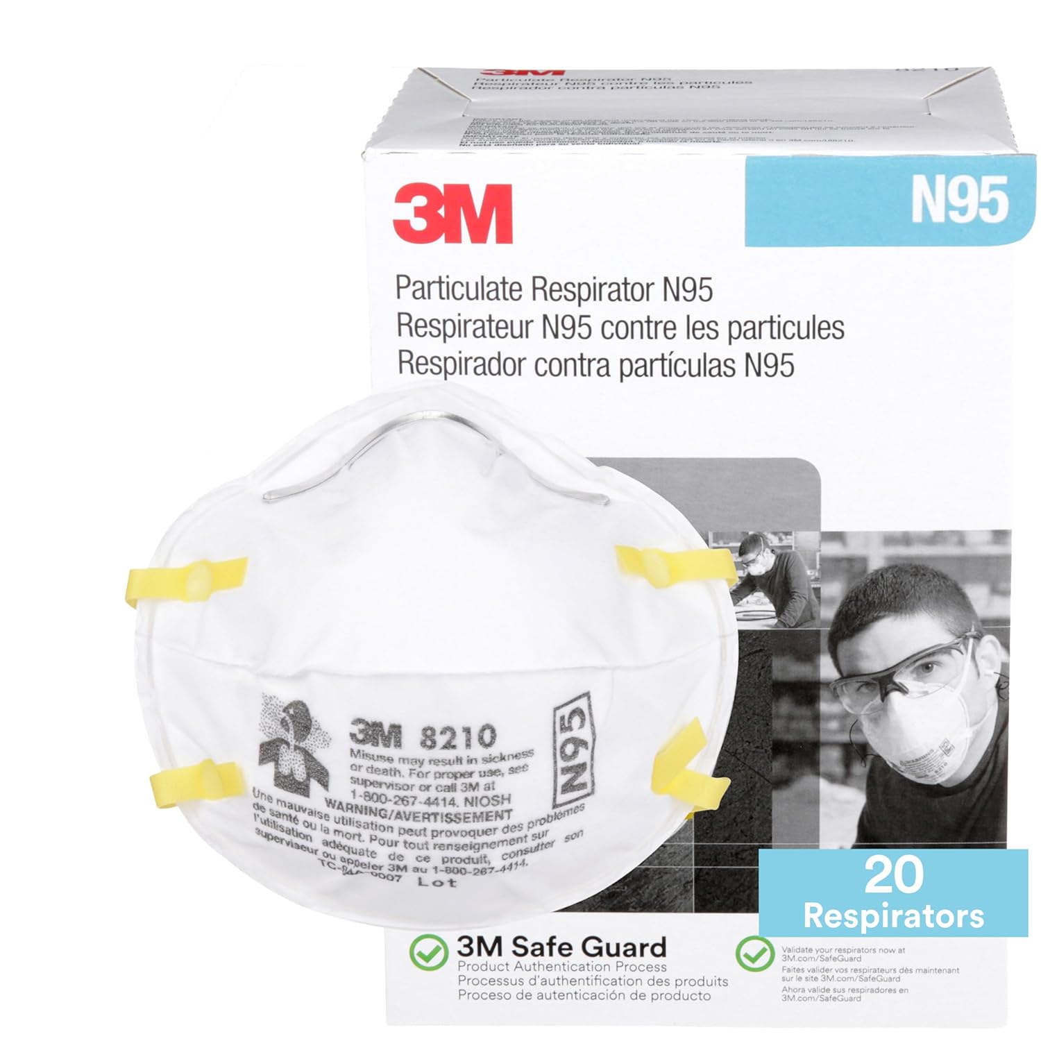 3M 8210 N95 Respirator Mask – 20-Pack – Industrial Particulate Filter