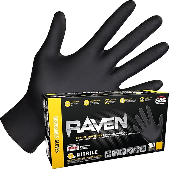 SAS Safety Raven 6651 Black Nitrile Disposable Gloves